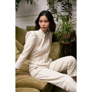 NEW Seventy + Mochi Womens 10 Ecru Hemp Lorna Jumpsuit Cream 3/4 Sleeve